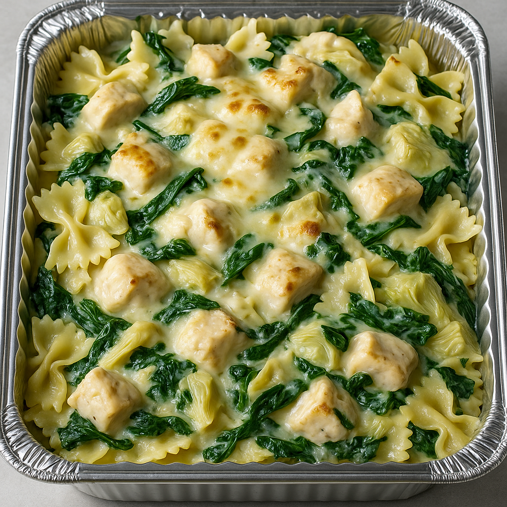 Chicken Spinach Artichoke Alfredo Casserole