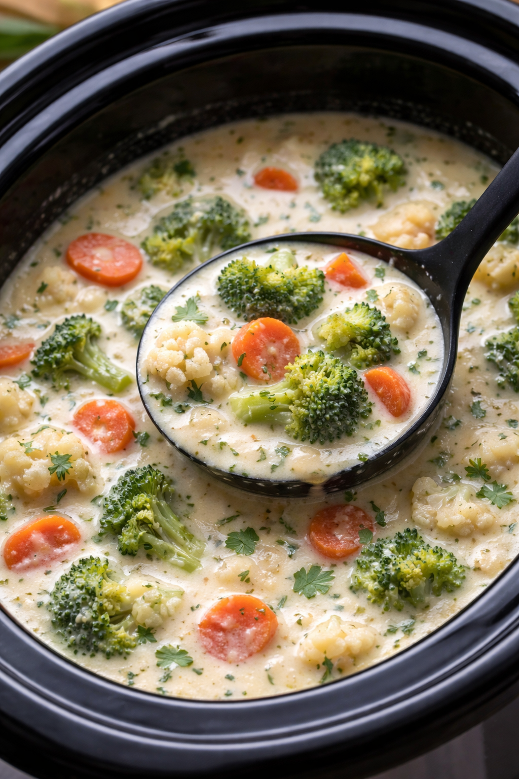 Slow Cooker Creamy California Blend Vegetable Soup