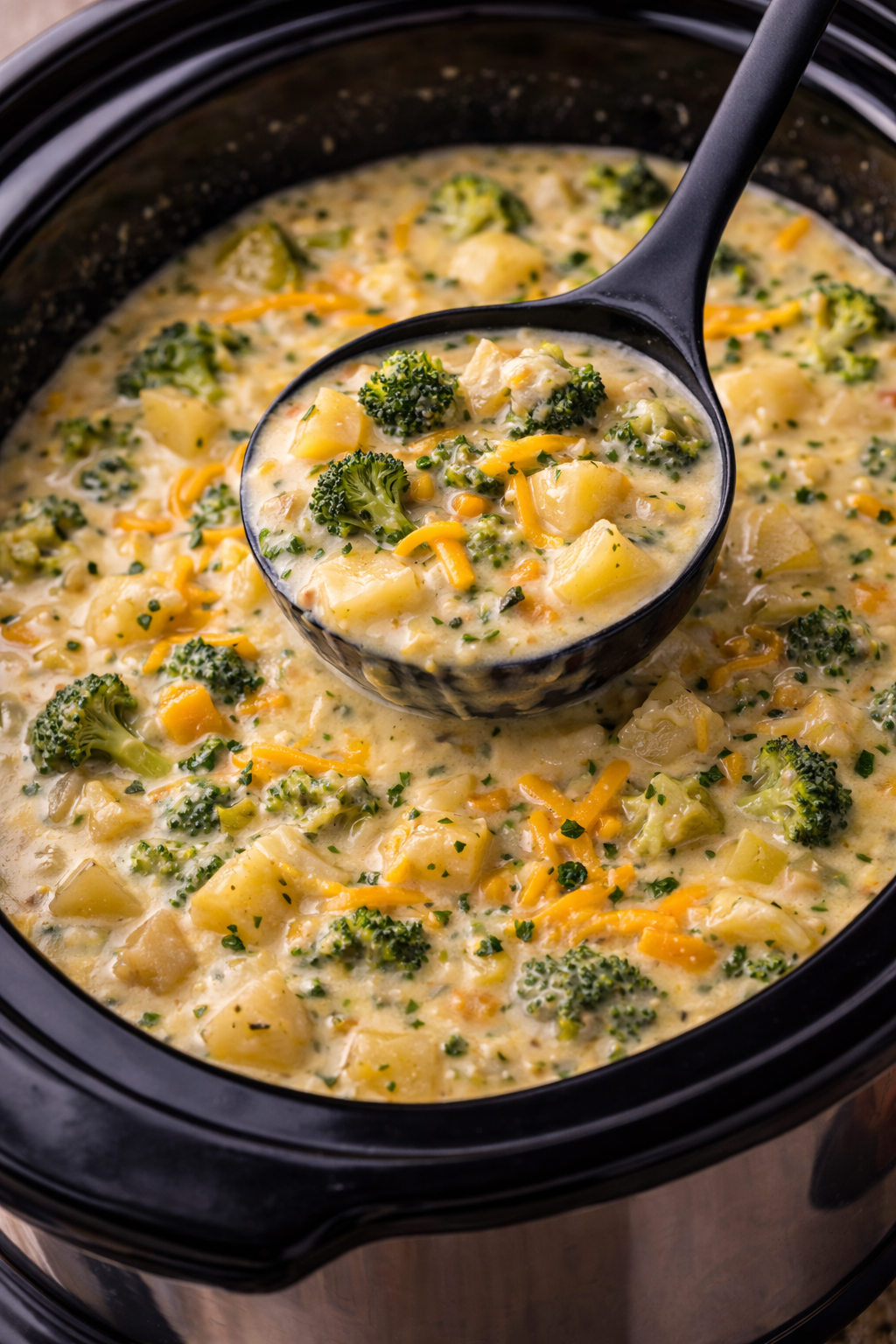 Slow Cooker Cheesy Broccoli Potato Soup