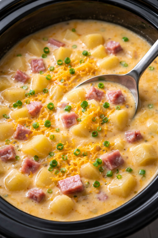 Slow Cooker Cheesy Ham and Potato Soup